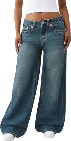 True Religion Women's Jessie Super Baggy Jeans – Embroidered Logo & Oversized Fit Denim in Saudi Arabia