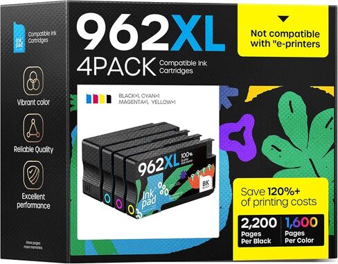 962XL Ink Cartridges Combo Pack Compatible for HP Ink 962XL 962 Black and Color Combo Pack Replacement for HP Officejet Pro 9010 9015 9016 9018 9020 9025 Printers, No e Series Printer (4 Pack) in Kuwait