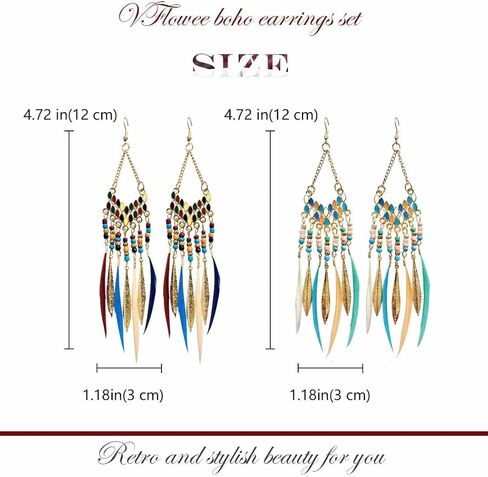 Gold Beaded Feather Earrings Boho Bead Tassel Dangling Earrings Set Western Ethnic Earring Women Jewelry for Birthday Party Gifts in Saudi Arabia