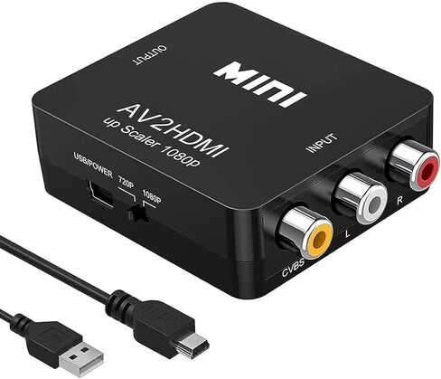 BD&M AV to HDMI Converter, RCA to HDMI, 1080P Mini RCA Composite CVBS Video Audio Converter Adapter Support PAL/NTSC for TV/PC/ PS3/ STB/Xbox VHS/VCR/Blue-Ray DVD Players - Black in Kuwait