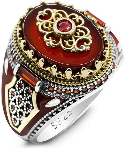 Qida S925 ختم فضة الجزع/اللازورد الدائري للرجال الإناث التركية اليدوية خمر الفرقة الفاخرة in Kuwait