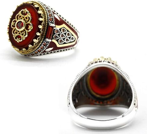 Qida S925 ختم فضة الجزع/اللازورد الدائري للرجال الإناث التركية اليدوية خمر الفرقة الفاخرة in Kuwait