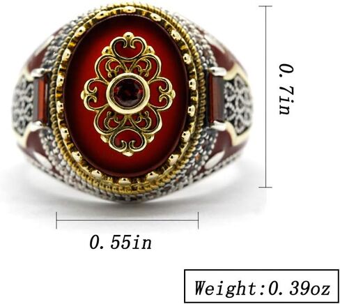 Qida S925 ختم فضة الجزع/اللازورد الدائري للرجال الإناث التركية اليدوية خمر الفرقة الفاخرة in Kuwait