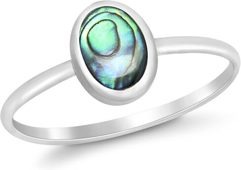 AeraVida Minimalist Chic Oval Shaped Stone and Abalone Shell Simple .925 Sterling Silver Boho Ring in Saudi Arabia