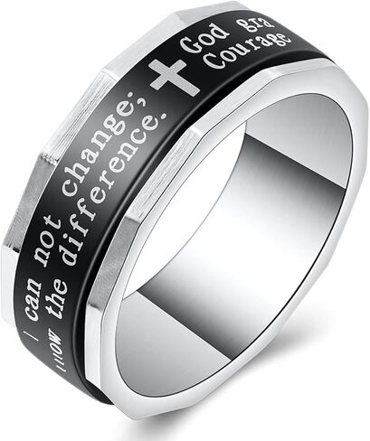 Serenity Prayer Spinner Ring - Titanium Steel Christian Faith Jewelry | Laser Engraved Courage Words, Rotatable Comfort Fit Band for Men Women in Kuwait