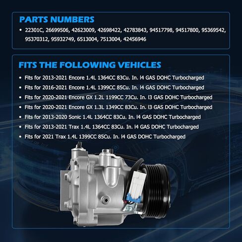 ضاغط تيار متردد 22301C مع قابض يناسب 2013-2021 Encore، 2013-2021 Sonic، 2013-2021 Trax 1.4L، يناسب 2020-2021 Encore GX 1.2L 1.3L، استبدال ضاغط تكييف الهواء OE 42623009 in Saudi Arabia