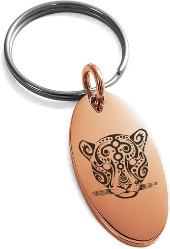 Stainless Steel Mayan Jaguar Rune Symbol Small Oval Charm Keychain Keyring in Kuwait