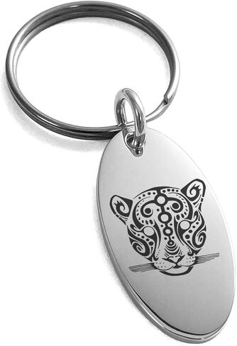 Stainless Steel Mayan Jaguar Rune Symbol Small Oval Charm Keychain Keyring in Kuwait