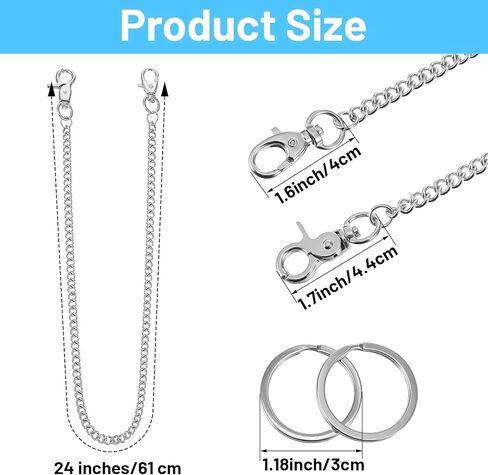 سلسلة محفظة للرجال والنساء 24 بوصة سلسلة جيب معدنية متينة مع مشابك جراد البحر و2 حلقة مفاتيح للمفاتيح ومحفظة الجينز والسراويل in Kuwait