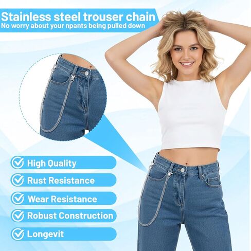 سلسلة محفظة للرجال والنساء 24 بوصة سلسلة جيب معدنية متينة مع مشابك جراد البحر و2 حلقة مفاتيح للمفاتيح ومحفظة الجينز والسراويل in Kuwait