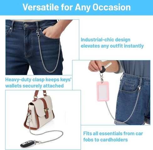 سلسلة محفظة للرجال والنساء 24 بوصة سلسلة جيب معدنية متينة مع مشابك جراد البحر و2 حلقة مفاتيح للمفاتيح ومحفظة الجينز والسراويل in Kuwait