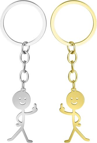Ouligay 2 قطعة سلسلة مفاتيح مضحكة للنساء، هدايا الأصابع الوسطى، حلقة مفاتيح Stickman، هدايا رائعة للرجال، سلاسل مفاتيح متطابقة، هدية شخصية للصداقة عن بعد للأزواج والأصدقاء والأخوة (الذهب الفضي) in Kuwait