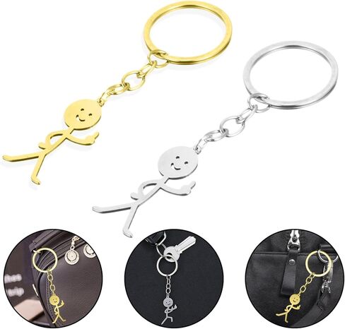 Ouligay 2 قطعة سلسلة مفاتيح مضحكة للنساء، هدايا الأصابع الوسطى، حلقة مفاتيح Stickman، هدايا رائعة للرجال، سلاسل مفاتيح متطابقة، هدية شخصية للصداقة عن بعد للأزواج والأصدقاء والأخوة (الذهب الفضي) in Kuwait