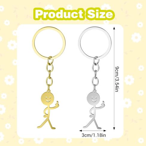 Ouligay 2 قطعة سلسلة مفاتيح مضحكة للنساء، هدايا الأصابع الوسطى، حلقة مفاتيح Stickman، هدايا رائعة للرجال، سلاسل مفاتيح متطابقة، هدية شخصية للصداقة عن بعد للأزواج والأصدقاء والأخوة (الذهب الفضي) in Kuwait