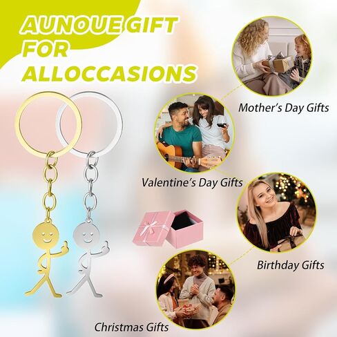 Ouligay 2 قطعة سلسلة مفاتيح مضحكة للنساء، هدايا الأصابع الوسطى، حلقة مفاتيح Stickman، هدايا رائعة للرجال، سلاسل مفاتيح متطابقة، هدية شخصية للصداقة عن بعد للأزواج والأصدقاء والأخوة (الذهب الفضي) in Kuwait