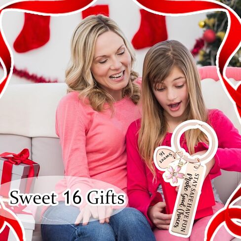 Ouligay Sweet 16 هدية للفتيات هدية عيد الميلاد السادس عشر للفتيات سلسلة مفاتيح حلوة ستة عشر هدية لفتاة تبلغ من العمر 16 عامًا عيد الميلاد 16 هدايا تزيين الحفلات للفتاة المراهقة والابنة والأخت أفضل صديق in Kuwait