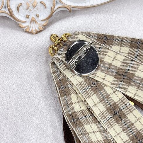 Vintage Checkered Ladies Bow Pre-Tied Brooch for Women Elegant Rhinestone Cameo Satin Fabric Ribbon Neck Tie Brooches Lapel Pins Christmas Wedding Prom Party Costume Bow Tie Winter Dress Accessories in Saudi Arabia