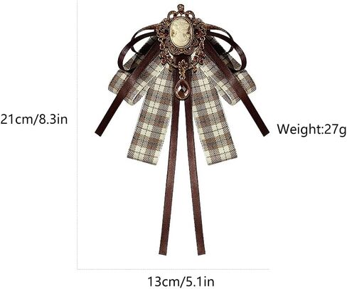 Vintage Checkered Ladies Bow Pre-Tied Brooch for Women Elegant Rhinestone Cameo Satin Fabric Ribbon Neck Tie Brooches Lapel Pins Christmas Wedding Prom Party Costume Bow Tie Winter Dress Accessories in Saudi Arabia