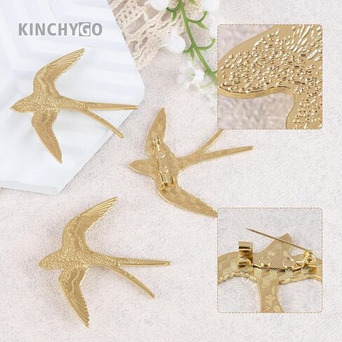 4 عبوات من بروش السنونو الذهبي المعدني البسيط على شكل طائر للنساء والرجال مقاس 1.97 بوصة in Kuwait