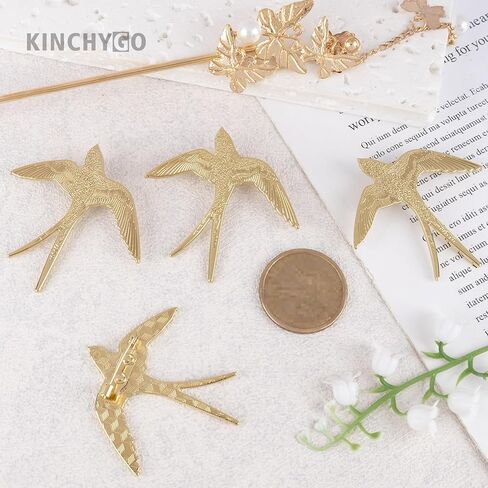 4 عبوات من بروش السنونو الذهبي المعدني البسيط على شكل طائر للنساء والرجال مقاس 1.97 بوصة in Kuwait