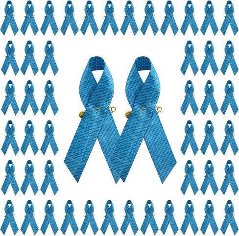 WANDIC Denim Blue Ribbon Pins, 100 Pcs Spinal Muscular Atrophy Awareness Ribbon Brooches Albinism Awareness Badges for Jeans Gene Movement in Saudi Arabia