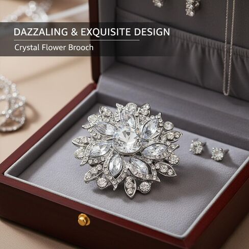 Elegant Crystal Flower Brooch Pin for Women, Sparkling Rhinestone Floral Jewelry Accessory for Dress, Wedding, Party, Gifts - A Stunning Choice with Retro Charm in Kuwait