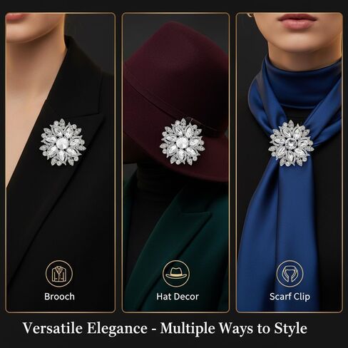 Elegant Crystal Flower Brooch Pin for Women, Sparkling Rhinestone Floral Jewelry Accessory for Dress, Wedding, Party, Gifts - A Stunning Choice with Retro Charm in Kuwait