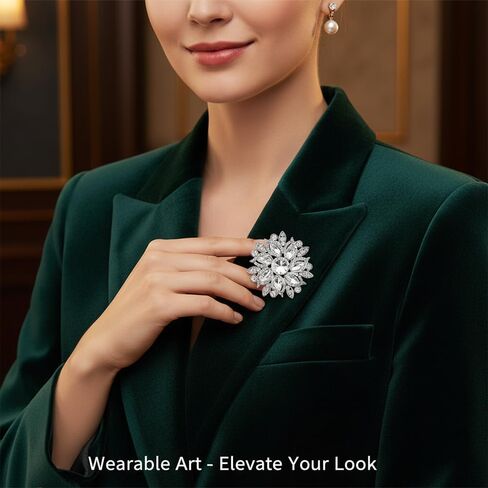 Elegant Crystal Flower Brooch Pin for Women, Sparkling Rhinestone Floral Jewelry Accessory for Dress, Wedding, Party, Gifts - A Stunning Choice with Retro Charm in Kuwait