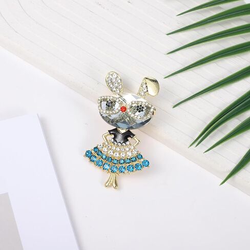 Rhinestone Lady Rabbit Brooch Pin for Women, Dainty Cute Christmas Jewelry Crystal Easter Bunny Lapel Pin, Cute Crystal Rabbit Animal Brooch Pins for Graduation Souvenir Gift Honors Day Halloween in Saudi Arabia