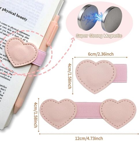 علامات مغناطيسية على شكل قلب من الجلد مع حامل أقلام - قطعتين من علامات الكتب اللطيفة من Winjeto لقراءة إكسسوارات النساء والأطفال، هدايا لمحبي الكتب للأصدقاء والمدرسين واللوازم المكتبية مع صندوق هدايا، وردي in Kuwait