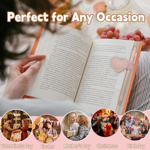 علامات مغناطيسية على شكل قلب من الجلد مع حامل أقلام - قطعتين من علامات الكتب اللطيفة من Winjeto لقراءة إكسسوارات النساء والأطفال، هدايا لمحبي الكتب للأصدقاء والمدرسين واللوازم المكتبية مع صندوق هدايا، وردي in Kuwait