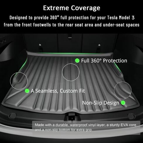 SUPER LINER 6 PCS Soft Floor Mats & Accessories for Tesla Model 3 Highland (2024,2025,2026) – Custom Fit All Weather Protection Full-CabinProtect™ System Cargo Liners in Kuwait