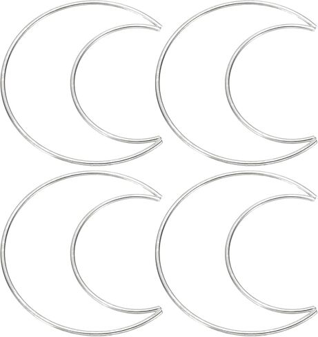 4 Inch Moon Dream Catcher Rings, 4 Pcs Metal Christmas Macrame Wreath Floral Ring Hoop for Home Car DIY Craft Wedding Wall Hanging Decoration, Light Silver in Saudi Arabia