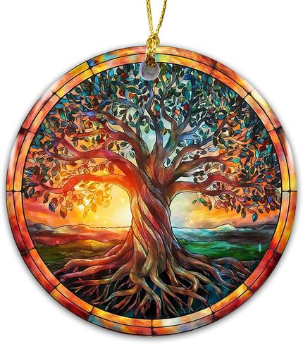 زخرفة شجرة الحياة السلتية - الزخرفة الأيرلندية 2025، تصميم الشمس الروحية السلتية والطبيعة - رمز الشجرة الملونة للقوة والتجديد والوحدة - تذكار معلق من السيراميك لعيد الميلاد in Kuwait