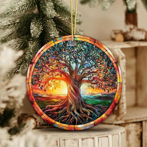 زخرفة شجرة الحياة السلتية - الزخرفة الأيرلندية 2025، تصميم الشمس الروحية السلتية والطبيعة - رمز الشجرة الملونة للقوة والتجديد والوحدة - تذكار معلق من السيراميك لعيد الميلاد in Kuwait