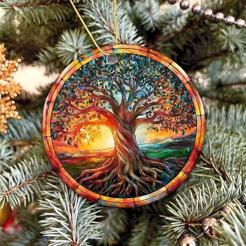 زخرفة شجرة الحياة السلتية - الزخرفة الأيرلندية 2025، تصميم الشمس الروحية السلتية والطبيعة - رمز الشجرة الملونة للقوة والتجديد والوحدة - تذكار معلق من السيراميك لعيد الميلاد in Kuwait