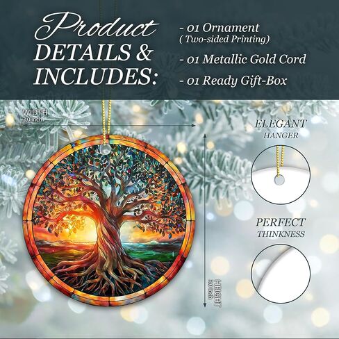 زخرفة شجرة الحياة السلتية - الزخرفة الأيرلندية 2025، تصميم الشمس الروحية السلتية والطبيعة - رمز الشجرة الملونة للقوة والتجديد والوحدة - تذكار معلق من السيراميك لعيد الميلاد in Kuwait
