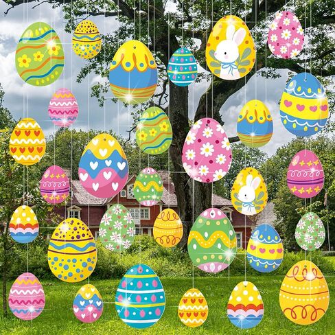 Marsui 30 Pcs Easter Eggs Decorations Easter Pastel Outdoor Hanging Ornaments Double Side Spring Birthday Party Decor for Tree Porch Yard Lawn 3 Sizes in Saudi Arabia
