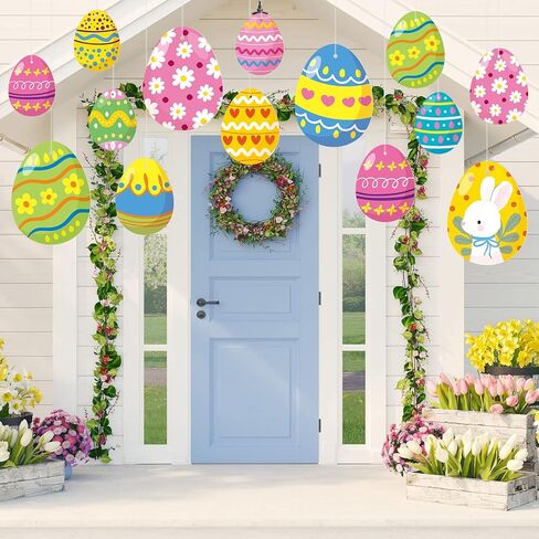 Marsui 30 Pcs Easter Eggs Decorations Easter Pastel Outdoor Hanging Ornaments Double Side Spring Birthday Party Decor for Tree Porch Yard Lawn 3 Sizes in Saudi Arabia