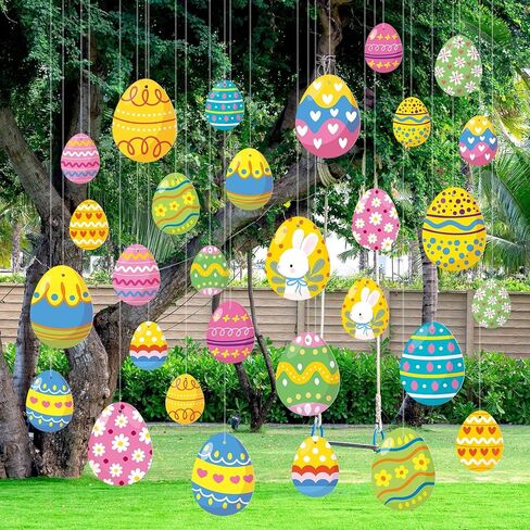 Marsui 30 Pcs Easter Eggs Decorations Easter Pastel Outdoor Hanging Ornaments Double Side Spring Birthday Party Decor for Tree Porch Yard Lawn 3 Sizes in Saudi Arabia
