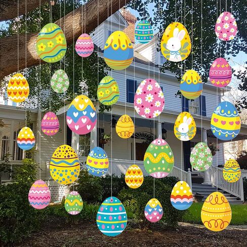 Marsui 30 Pcs Easter Eggs Decorations Easter Pastel Outdoor Hanging Ornaments Double Side Spring Birthday Party Decor for Tree Porch Yard Lawn 3 Sizes in Saudi Arabia