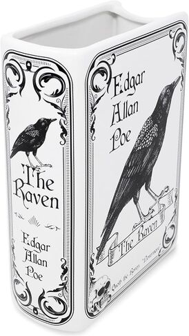 Steel Mill & Co Original Large Book-Shaped Decorative Vase, Ceramic Vases for Home Decor, Gothic Bookshelf Decor, Unique Vase for Book Lovers (The Raven - White) in Saudi Arabia