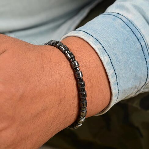 Hematite Mens Bracelet with Chakra and Protective Bracelet with Stainless Steel Adjustable Chain Mens Jewelry Ideal for Yourself, Your Father and Your Friends. in Kuwait