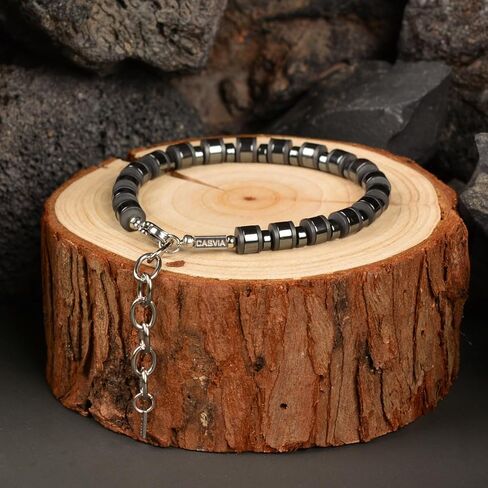 Hematite Mens Bracelet with Chakra and Protective Bracelet with Stainless Steel Adjustable Chain Mens Jewelry Ideal for Yourself, Your Father and Your Friends. in Kuwait