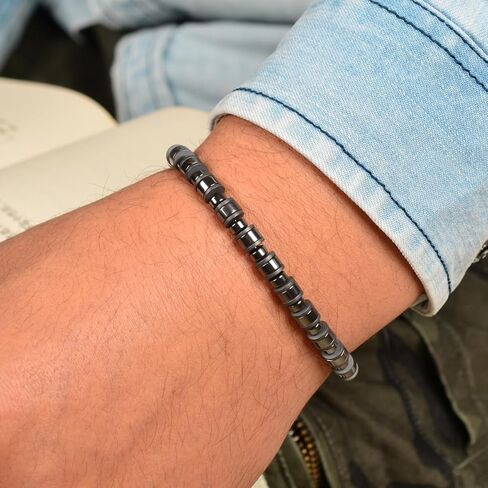 Hematite Mens Bracelet with Chakra and Protective Bracelet with Stainless Steel Adjustable Chain Mens Jewelry Ideal for Yourself, Your Father and Your Friends. in Kuwait