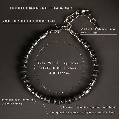 Hematite Mens Bracelet with Chakra and Protective Bracelet with Stainless Steel Adjustable Chain Mens Jewelry Ideal for Yourself, Your Father and Your Friends. in Kuwait