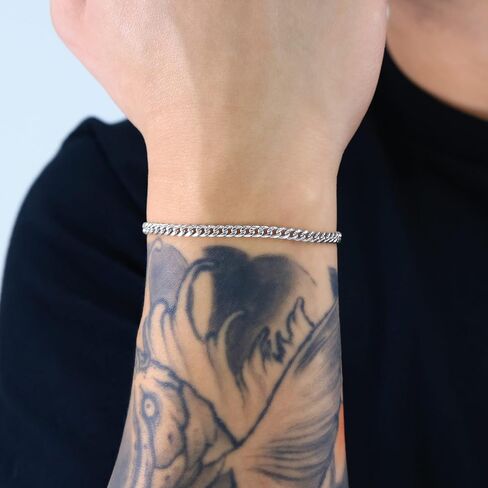 Nuragold 10K Real White Gold Miami Cuban Link 3.5mm Chain Bracelet (7"-9") Italian Jewelry for Men & Women in Saudi Arabia