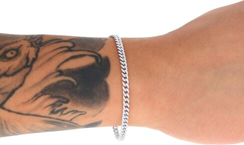 Nuragold 10K Real White Gold Miami Cuban Link 3.5mm Chain Bracelet (7"-9") Italian Jewelry for Men & Women in Saudi Arabia