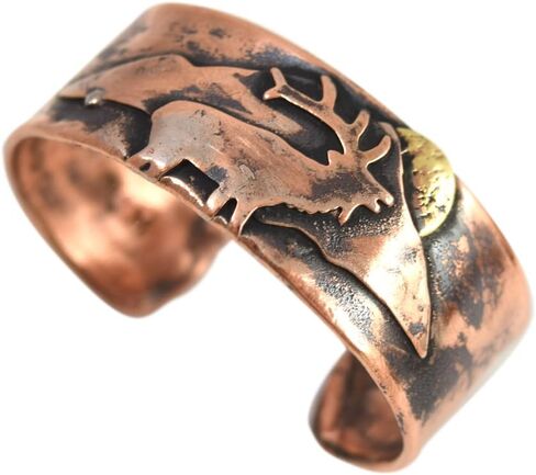 American Made Rustic Copper Cuff Bracelet – Elk and Mountain in Kuwait