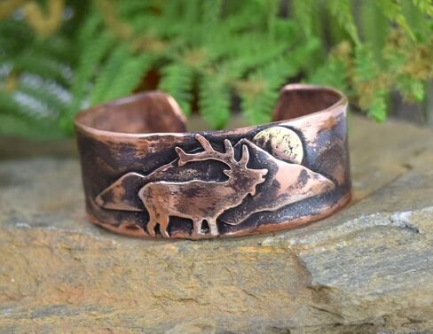 American Made Rustic Copper Cuff Bracelet – Elk and Mountain in Kuwait